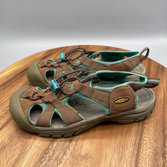 Keen Venice H2 Sandals Mens 8 Brown Teal Waterproof Bungee Vegan Hiking Cap Toe - Picture 3 of 8